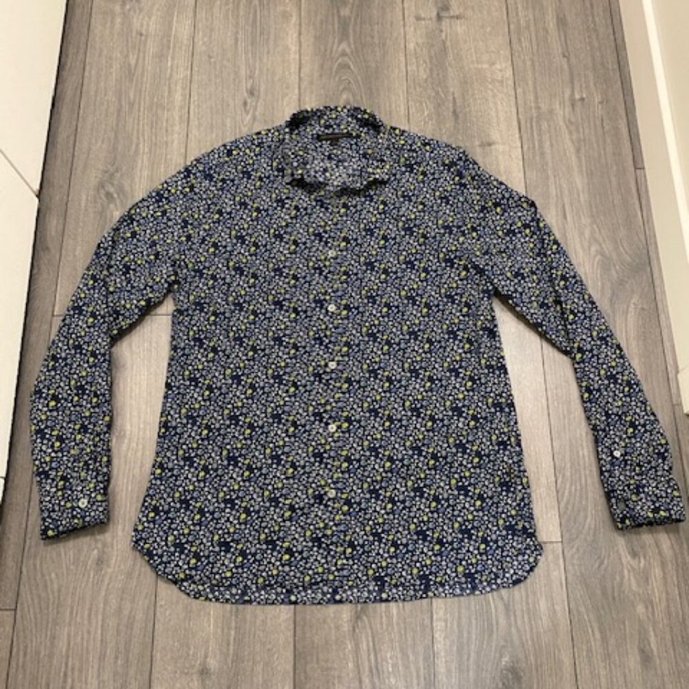 John Varvatos Blue Floral Cotton Button Up Shirt Size L